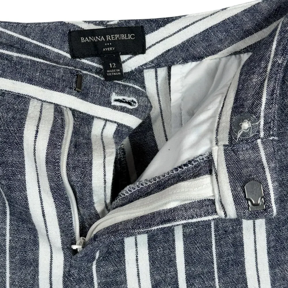 Banana Republic SZ 12 Avery Ankle Pants Striped Linen Blend Stretch Pockets